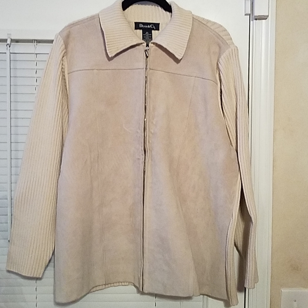 Cream suede and sweater knit jacket